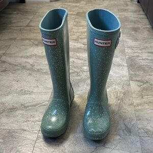 Hunter Teal Glitter Rain Boots